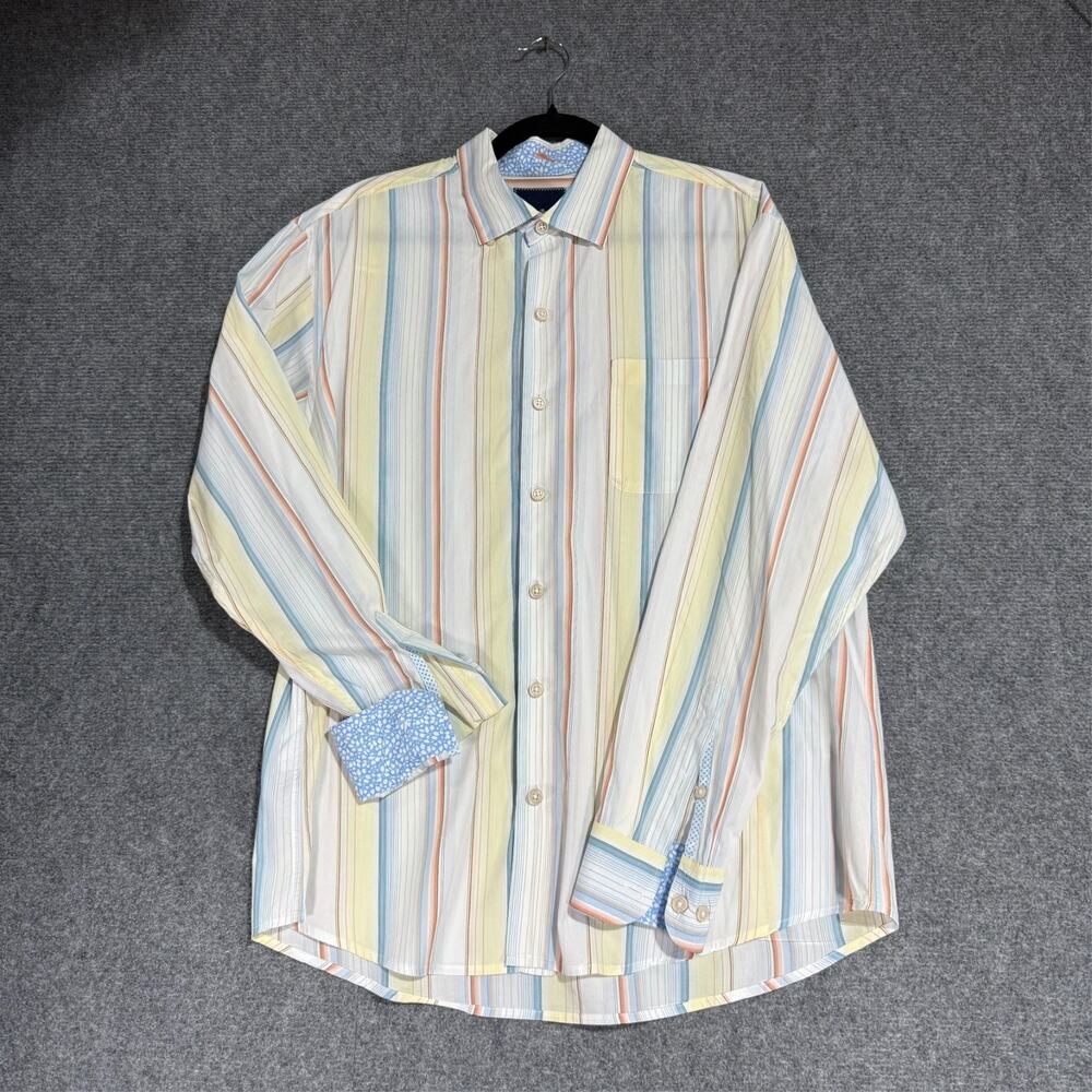 Tommy Bahama Mens Large 100% Pima Cotton Stripe Button Up Long Sleeve Shirt